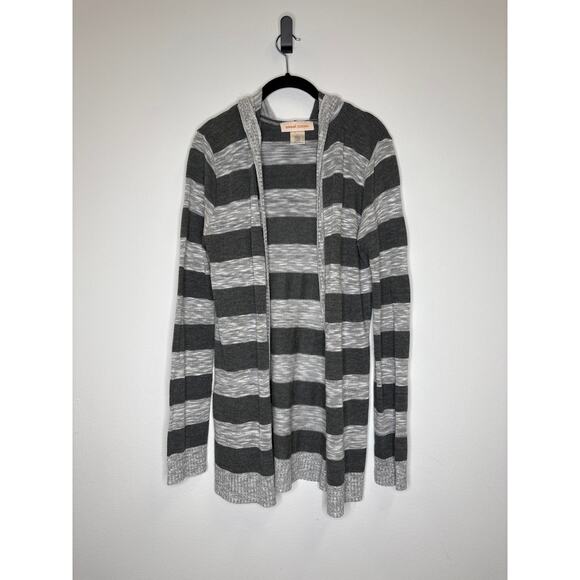 Sweet Romeo Sweaters - Sweet Romeo, gray striped cardigan with hood